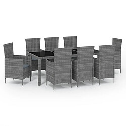 Maison Chic Mobilier à dîner 9 pcs de jardin avec coussins - Ensemble table et chaises d'extérieur - Salon/Mobilier de jardin classique Résine tressée Gris -MN56410