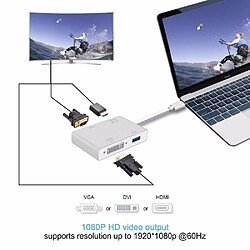 Wewoo 4 en 1 USB 3.1 USB C Type C vers HDMI VGA DVI Câble adaptateur USB 3.0 pour ordinateur portable Apple Macbook Google Chromebook Pixel