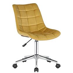 Decoshop26 Chaise de bureau en velours jaune sur roulettes design moderne hauteur réglable BUR10596