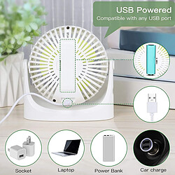 Acheter JJBRDZ-Mini Ventilateur de Table Portable, Rechargeable par USB, Ventilateur Personnel Rotatif à Tête Réglable en Vitesse 360, pour Chambre à Coucher de Bureau à Domicile (Blanc)