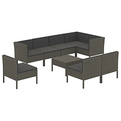 Maison Chic Salon de jardin 9 pcs + coussins - Mobilier/Meubles de jardin - Table et chaises d'extérieur Résine tressée Gris -MN45745