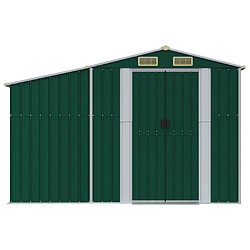 Helloshop26 Abri de jardin cabane cabanon maison de stockage remise extérieur hangar outils robuste 277 x 192,5 x 179 cm acier galvanisé vert 02_0022376