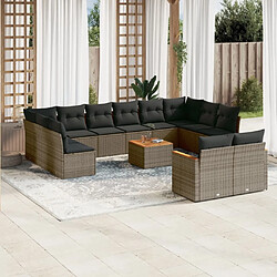 Maison Chic Salon de jardin avec coussins 13 pcs | Ensemble de Table et chaises | Mobilier d'Extérieur gris résine tressée -GKD81141