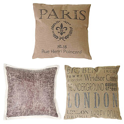 Mendler Lot de 3 coussins de décoration, London + Paris + aspect daim, coussins avec bourrage, 45x45cm