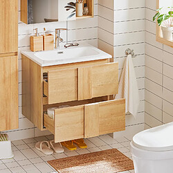 SoBuy Meuble sous Lavabo avec Deux tiroirs Meuble de Rangement pour Salle de Bain Meuble de Salle de Bain Meuble avec lavabo en céramique, Couleur Bois, 61x46x54 cm, BZR172-N