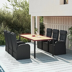 vidaXL Ensemble à dîner de jardin et coussins 7pcs Noir Résine tressée