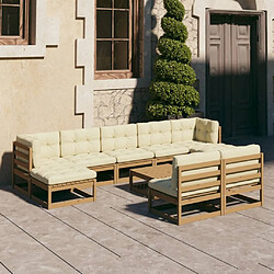 Maison Chic Salon de jardin 10 pcs + coussins - Mobilier/Meubles de jardin - Table et chaises d'extérieur Marron miel Bois de pin -MN11418