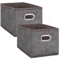 Toilinux Lot de 2 Boites de rangement en tissu avec poignée - Longueur 31 x Hauteur 15 cm - Marron chiné