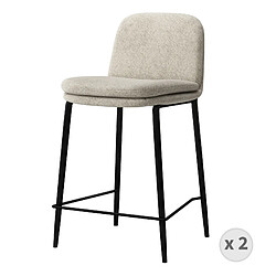 Moloo NOLAN-Chaise de bar en tissu Bouclé Lin et métal noir (x2)