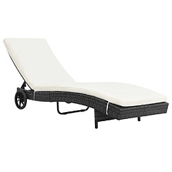 Helloshop26 Transat chaise longue bain de soleil lit de jardin terrasse meuble d'extérieur avec roues et coussin résine tressée noir 02_0012595