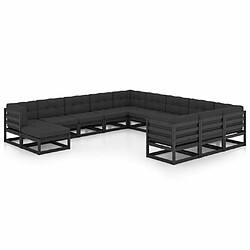 Maison Chic Salon de jardin 12pcs + coussins - Mobilier/Meubles de jardin - Table et chaises d'extérieur Noir Bois de pin massif -MN46953