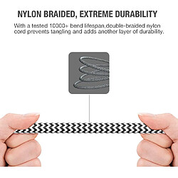 Câble d'extension de câble audio stéréo 3,5 mm mâle à mâle en nylon tressé 3 pieds/1 m câble AUX sans enchevêtrement (noir)