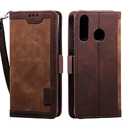 Etui en PU conception d'épissage vintage avec support marron pour votre Huawei Y7 (2019)