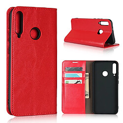 Etui en cuir véritable texture de cheval fou avec support rouge pour votre Huawei P40 lite E/Y7p/9C