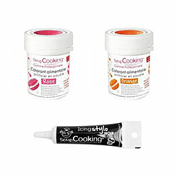 Scrapcooking 2 colorants alimentaires orange-rose + Stylo glaçage noir