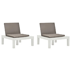 vidaXL Chaises de salon de jardin et coussins lot de 2 Plastique Blanc