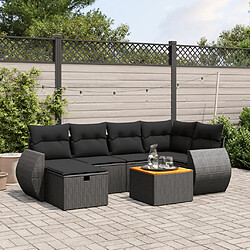 vidaXL Salon de jardin 7 pcs avec coussins noir résine tressée