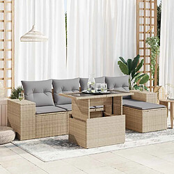 vidaXL Salon de jardin avec coussins 6 pcs beige résine tressée