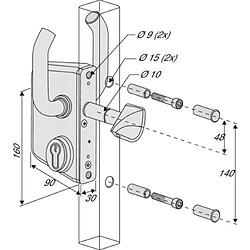 Locinox Serrure pour portail coulissant gris alu pour tube de 40 mm