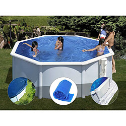 Kit piscine acier blanc Gré Bora Bora ronde 3,20 x 1,22 m + Bâche hiver + Bâche à bulles + Tapis de sol