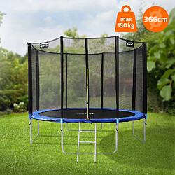 Hauki Trampoline de jardin avec filet de sécurité et échelle set complet bleu Ø 366 cm