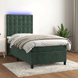 Maison Chic Lit adulte- Lit + matelas,Sommier à lattes de lit et matelas et LED Vert foncé 90x190 cm -GKD26951