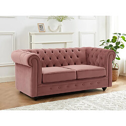 Avis Vente-Unique Canapés 3 places et 2 places et fauteuil en velours rose pastel CHESTERFIELD