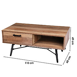 Urban Living Table basse design bois et métal Hampton - L. 110 x H. 49 cm - Noir