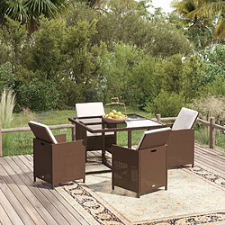 vidaXL Ensemble à dîner de jardin avec coussins 5 pcs poly rotin brun