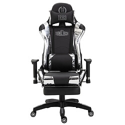 Decoshop26 Fauteuil de bureau chaise gamer sur roulettes avec repose-pieds accoudoirs en PVC noir / blanc 10_0002765