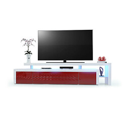 Mpc Meuble TV Blanc Et Bordeaux Laqué + LED (lxhxp) : 227 X 52 X 36