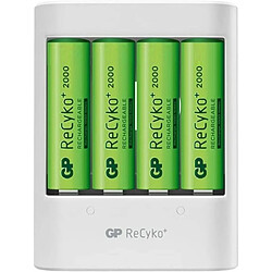 Chargeur Piles Rechargeables AA et AAA avec 4 Piles AA 2000 NiMH incluses | GP RECYKO | Chargeur Rapide avec USB avec 4 Piles AA