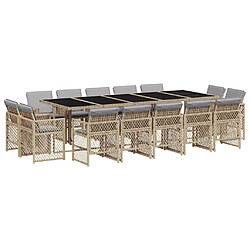 vidaXL Ensemble à manger de jardin et coussins 15 pcs mélange beige