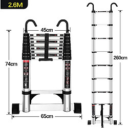 Avis Échelle Télescopique, Échelles Télescopiques Aluminium avec 2 Crochets Amovibles - 2.6M