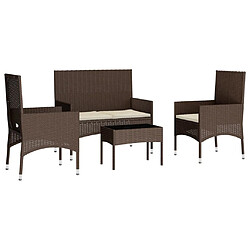 Avis Maison Chic Salon de jardin 4 pcs + coussins - Mobilier/Meubles de jardin - Table et chaises d'extérieur Marron Résine tressée -MN39324