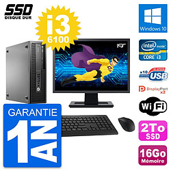 PC HP EliteDesk 800 G2 SFF Ecran 19" i3-6100 RAM 16Go SSD 2To Windows 10 Wifi - Occasion