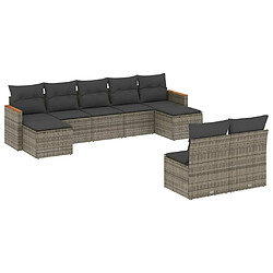 Maison Chic Salon de jardin 9 pcs avec coussins | Ensemble de Table et chaises | Mobilier d'Extérieur gris résine tressée -GKD70444