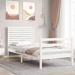 Maison Chic Cadre/structure de lit avec tête de lit pour adulte - Lit Moderne Chambre blanc petit simple bois massif -MN61461