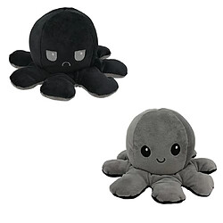 RedMiter Peluche poulpe réversible double face 20 cm -gris + noir