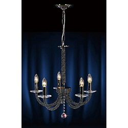 Luminaire Center Suspension Elena 5 Ampoules chrome noir/cristal