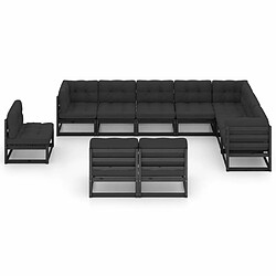 Maison Chic Salon de jardin 10 pcs + coussins - Mobilier/Meubles de jardin - Table et chaises d'extérieur Noir Bois de pin massif -MN43527