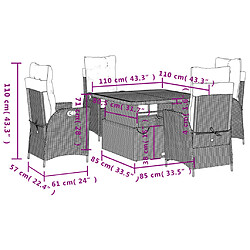 vidaXL Ensemble à manger de jardin coussins 5pcs Noir Résine tressée pas cher