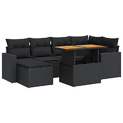 vidaXL Salon de jardin 7 pcs avec coussins noir résine tressée