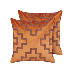 Beliani Lot de 2 coussins SERGIPE Velours 45 x 45 cm Géométrique Orange