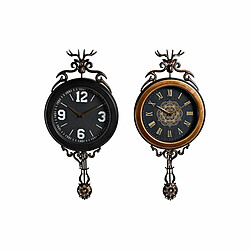 Horloge Murale DKD Home Decor 27 x 7,5 x 57,5 cm Verre Noir Doré Fer Pendule (2 Unités)