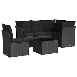 vidaXL Salon de jardin 6 pcs avec coussins noir résine tressée