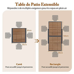 Helloshop26 Table de jardin extensible en aluminium ajustable de 80 à 160 cm table à manger extérieure rectangulaire pour 4-6 personnes naturel 20_0009421