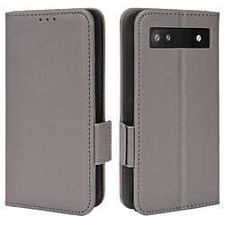 Etui en PU texture litchi, double fermeture magnétique avec support, gris pour votre Google Pixel 6a