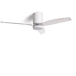 Avis Ledkia Ventilateur de Plafond Silencieux Angistri Blanc 132cm Motor DC Avec lumière Contrôleur mural + télécommande Transparent Non