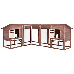 Helloshop26 Clapier d'extérieur avec piste 250 x 192 x 105 cm moka et blanc bois de sapin 02_0000597